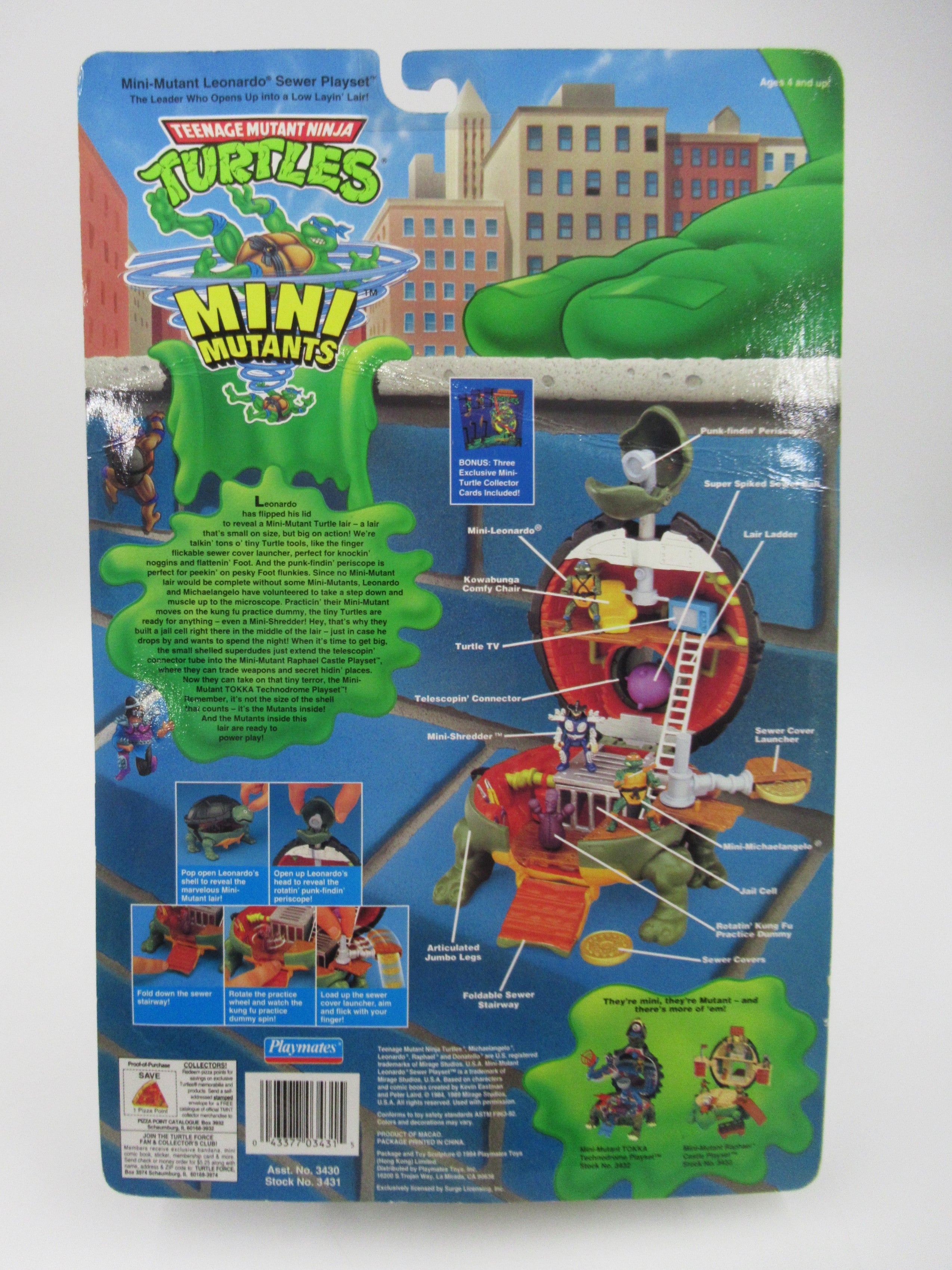 Teenage Mutant Ninja Turtles Mini Mutants Leonardo Sewer Playset TMNTs- Playmates (1994)